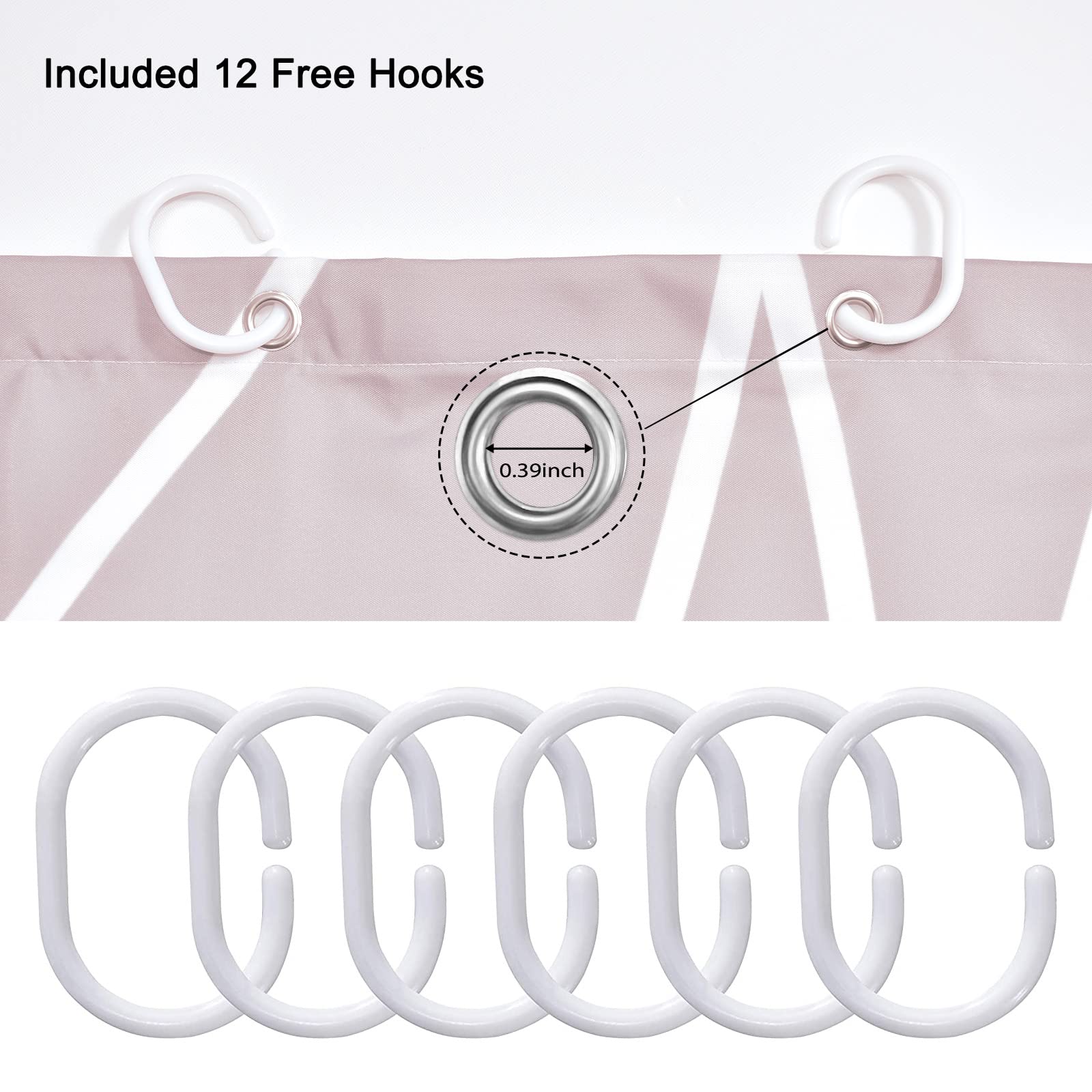 Punkray Pink Shower Curtain For Bathroom With Hooks Shower Curtain Set,White Stripe Bath Curtains Decorative Shower Curtains Wat